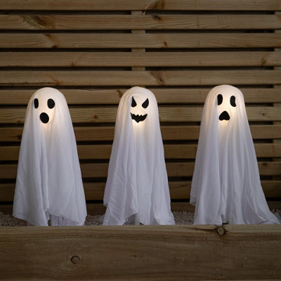 B&Q -  51Cm Set Of 3 Battery Powered Light Up Ghost Halloween Path Lights With Leds