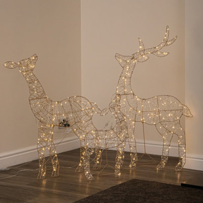 B&Q -  1M Light Up Gold Twist Christmas Reindeer Family Set With 310 Warm White Leds