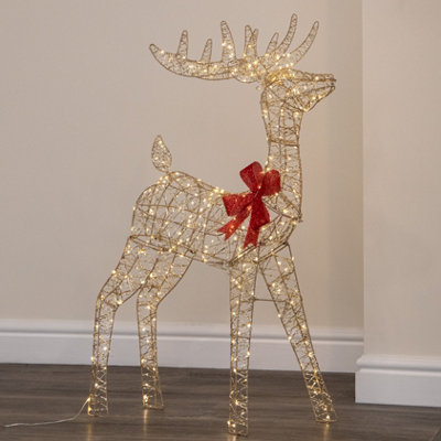 B&Q -  1M Light Up Gold Twist Christmas Standing Reindeer With 300 Warm White Leds