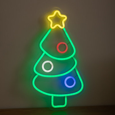 Samuel Alexander 40Cm Neon-Style Christmas Tree Light Up Decoration With Multi-Coloured Leds