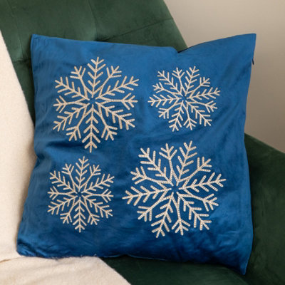 Samuel Alexander Sapphire Snowflake Christmas Cushion, Blue and Metallic, 45 x 45cm - Image 8