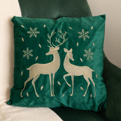 Samuel Alexander Emerald Green and Gold Reindeer Christmas Cushion 44 x 44cm - Image 8