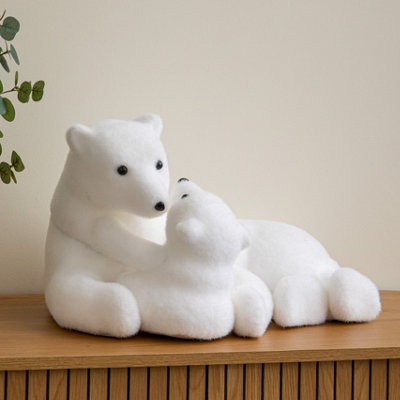 Freestanding Flocked Polar Bear And Cub Christmas Decoration 49Cm White/Black Samuel Alexander - Image 8