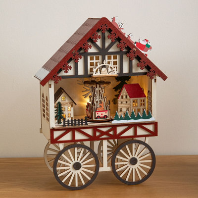 B&Q -  27Cm Light Up Wooden Christmas Carriage Musical Scene With Leds