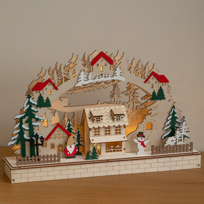 Samuel Alexander 43Cm Wooden Christmas Candle Bridge Led Village Decoration, Brown - Image 6