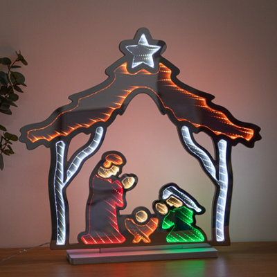 B&Q -  50Cm Light Up Christmas Nativity Scene Infinity Mirror With Leds