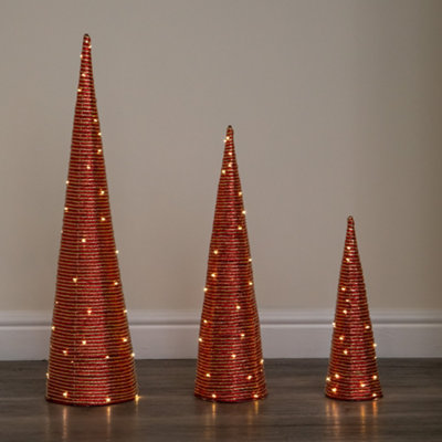 Premier Set Of 3 Light Up Christmas Cone Trees With Warm White Leds & Timer - Image 6