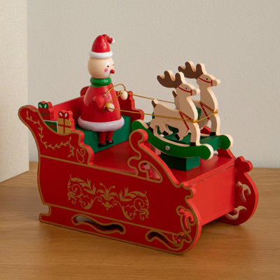 17cm Musical Santa Sleigh with Moving Reindeer - Image 3