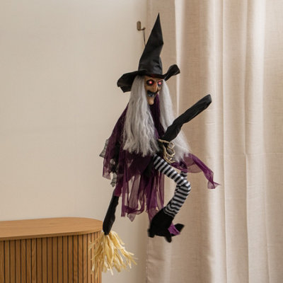 Red/Light 90Cm Animated Hanging Halloween Witch With Up Eyes & Sound - Image 5