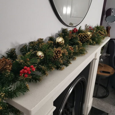 Samuel Alexander 180Cm (6Ft) Premier Gold Dressed Christmas Garland With Berries Pine Cones & Gold Baubles from B&Q
