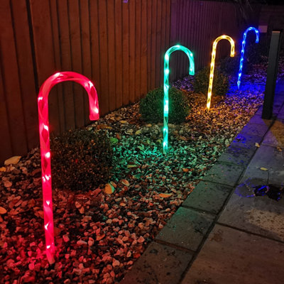 B&Q -  4Pcs 62Cm Premier Outdoor Multicoloured Christmas Candy Cane Led Path Lights For Garden