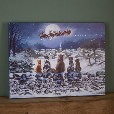 Samuel Alexander 40 X 30Cm Touch Operated Fibre Optic Christmas Wall Art Canvas With Cat Scene from B&Q