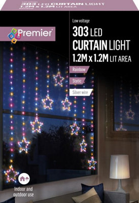 1.2M Premier Christmas Static Star Led Silver Pin Wire V Curtain Lights In Rainbow from B&Q