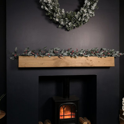 B&Q -  1.8M Frosted Green Holly Leaf & Berry Glitter Garland Christmas Decoration