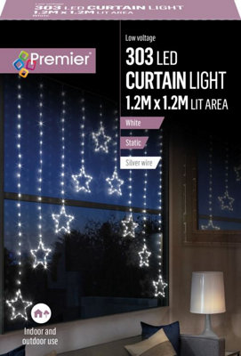 1.2M Premier Christmas Static Star Led Silver Pin Wire V Curtain Lights In White from B&Q