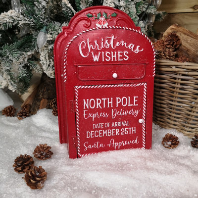 Rackhams Red/White 39Cm With Detail Christmas Santa Metal Post Box - Image 7