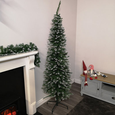 Samuel Alexander 6.5Ft (2M) Premier Pencil Style Slim Snow Tipped Green Christmas Tree from B&Q