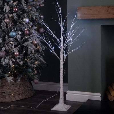 Samuel Alexander 1.2M (4Ft) Light Up White Christmas Birch Tree With 48 Ice White Leds from B&Q
