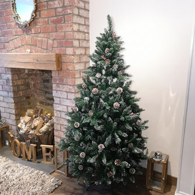 Samuel Alexander Green (180Cm) Rocky Mountain Pine Artificial Christmas Tree Snow Tip And Pine Cones 6Ft