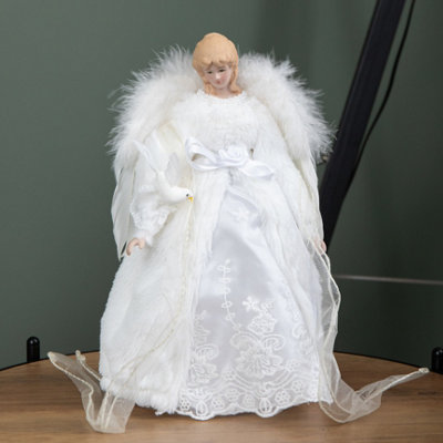 B&Q -  30Cm Angel Holding Dove Christmas Tree Topper In White
