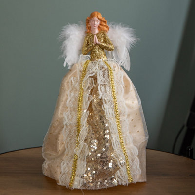Samuel Alexander 25Cm Christmas Angel Tree Topper Decoration With Feather Wings In Gold from B&Q