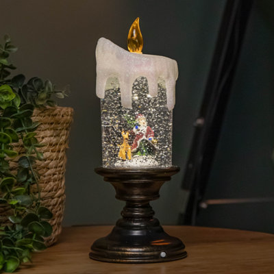 Samuel Alexander 25Cm Snowtime Dual Power Led Christmas Glitter Water Spinner Candlestick Santa Scene from B&Q