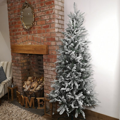Samuel Alexander Premier 7Ft Slim Festive Lapland Snow Flocked Christmas Tree Green