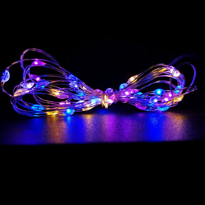 B&Q -  50 Led 2.5M Premier Microbrights Indoor Outdoor Christmas Multi Function Battery Operated Lights With Timer On Pin Wire In Rainbow