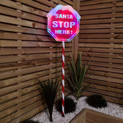 Samuel Alexander Premier Christmas Up Santa Stop Here Garden Patio Sign 110Cm Light