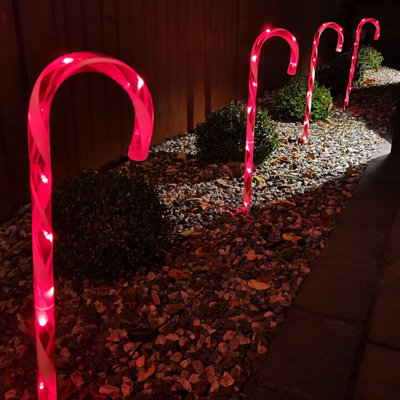 Samuel Alexander Red 4Pcs Outdoor Christmas Candy Cane Led Path Lights For Garden 62Cm