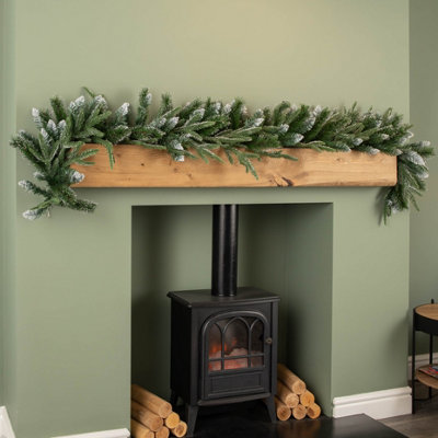 Samuel Alexander 1.8M Premier Christmas Artificial Fairmont Fir Snow Tipped Plain Green Garland from B&Q