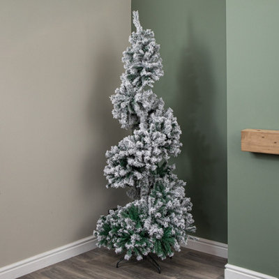 B&Q -  7Ft (2.1M) Snowflocked Spiral Christmas Tree With Green Metal Stand