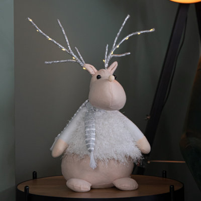 Samuel Alexander 52Cm Battery Operated Plush White Christmas Reindeer With Led Lit Antlers from B&Q