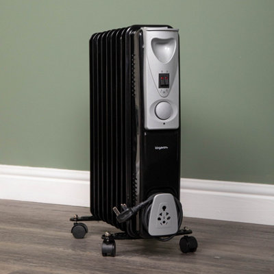 Samuel Alexander 2000W 2Kw 9 Fin Slimline Black Oil Filled Radiator Heater With Adjustable Thermostat from B&Q
