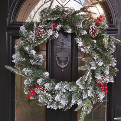 Samuel Alexander 50Cm Premier New Jersey Christmas Wreath Pvc Snowy Tips With Festive Berries And Cone from B&Q
