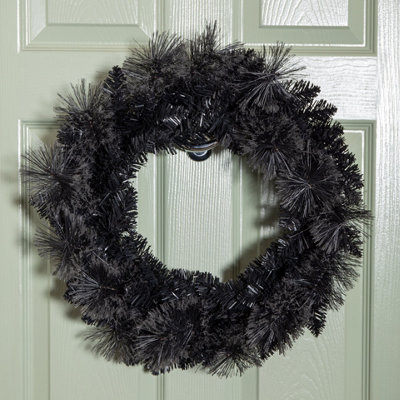 Samuel Alexander 50Cm Plain Black Tipped Hanging Christmas & Halloween Artificial Wreath from B&Q