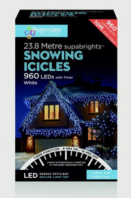 23.8M (960 Led) Premier Outdoor Led Icicle Christmas Timer LightsBlue & White from B&Q
