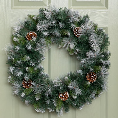 Samuel Alexander 60Cm Frosted Glacier Snow Tipped Christmas Wreath With Pine Cones