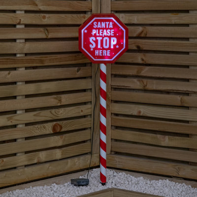 Samuel Alexander White Premier Christmas Outdoor Santa Stop Here Sign With Warm Leds 80Cm