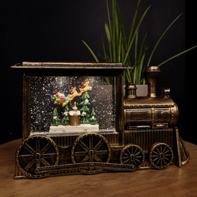 Rackhams Light/Gold 29Cm Dual Powered Up Christmas Train Water Spinner With Santa Scene - Image 3