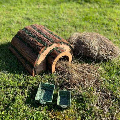 Selections Wooden Hedgehog House Barkwood With Ceramic Food & Water Dish Set & Nesting Straw from B&Q