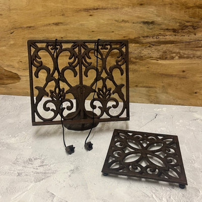 Selections Traditional Cast Iron Ornate Cookbook Stand & Square Trivet Set from B&Q