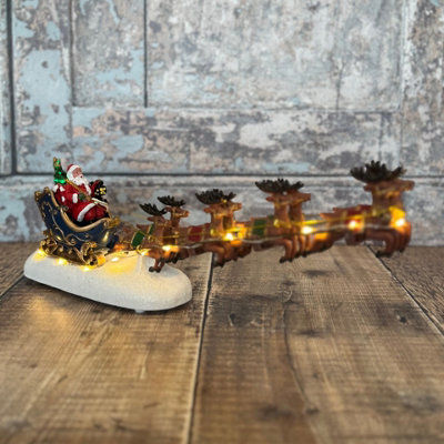 Selections Christmas Santa Sleigh & Reindeer Decoration Ornament With Led Lights