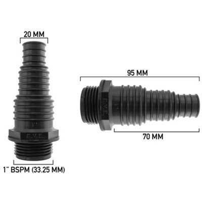 Cost Wise Male Multi-Step Hosetail For Pond Pumps/filters Fits 20-25-32mm Pipe,1" Bsp Male Thread  Measures 33.3mm Across from B&Q