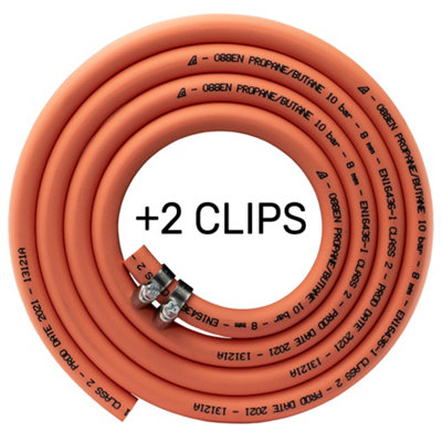 Cost wise Orange Gas Pipe For Bbq 5M + 2 Clips Date Stamped 2024 British Standard 8mm Hose