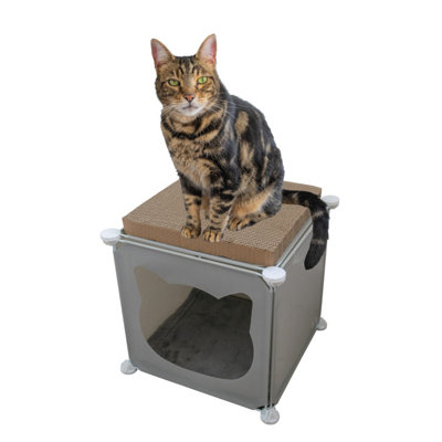 Cost Wise Kitty Cubby/cat Cave/cube With Blanket And Scratcher In Gray Sheen from B&Q