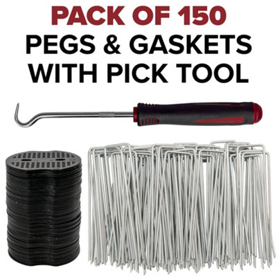 Cost Wise Pack Of 200 Weed Matting Hold Down Pegs With 150 Buffer Plates+Removal Tool from B&Q