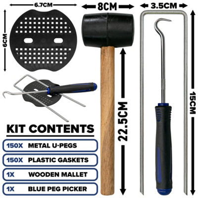 Cost wise Weed Matting Hold Down Pegs Kit With Buffer Plates+Rubber Mallet Packs Of 150 from B&Q