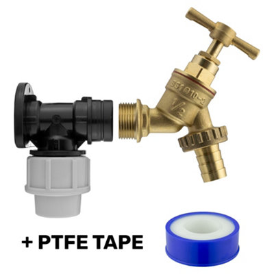 Cost Wise Outside Tap Kit,20mm Mdpe Wallplate/elbow Backplate+ Bib Tap+Ptfe Tape,brass Garden Tap For Hose from B&Q