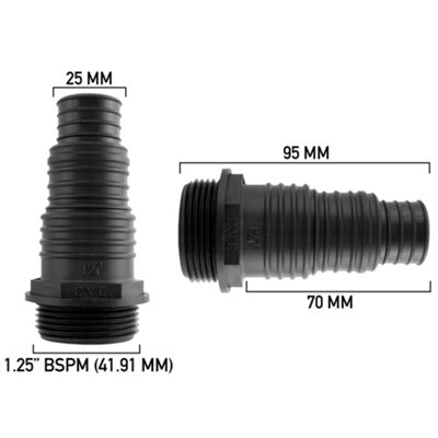 Cost Wise Male Multi-Step Hosetail For Pond Pumps/filters Fits 25-32-38mm Pipe,1.25" Bsp Male Thread Measures 41.9mm Across from B&Q